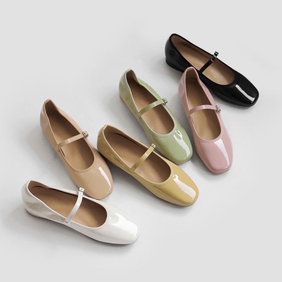 Charlotte Enamel Maryjane Flats (2cm)