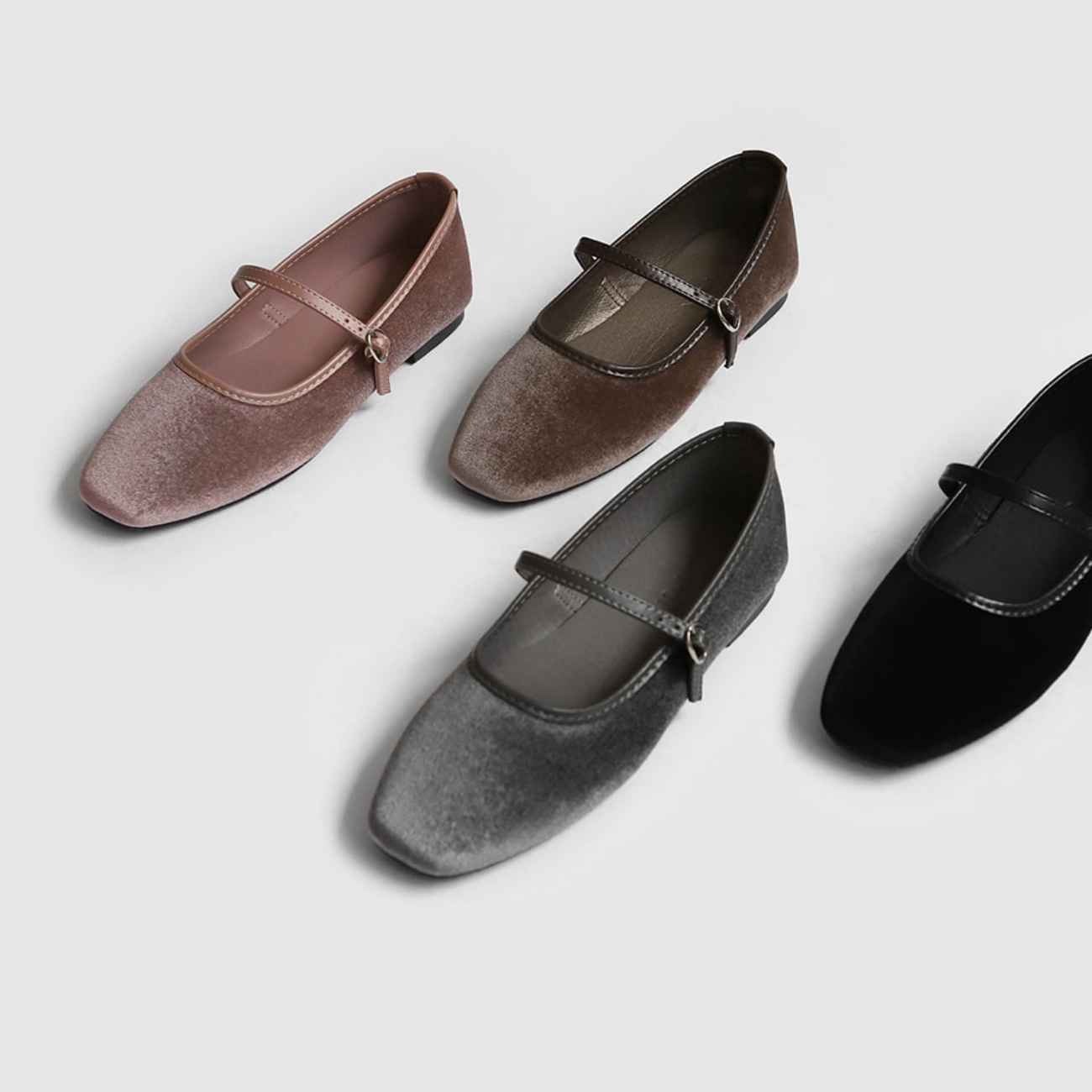 Khaila Velvet Mary Jane Flats (1cm)